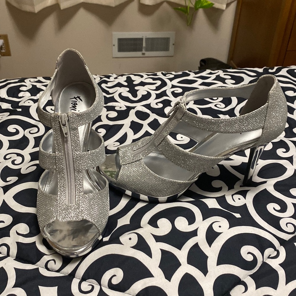Silver party shoes 4 inch heel,